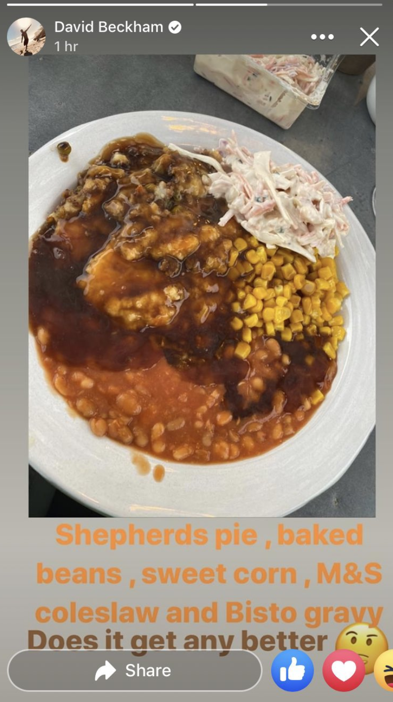 japanese curry - David Beckham 1hr Shepherds pie, baked beans, sweet corn, M&S coleslaw and Bisto gravy Does it get any better